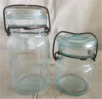2 vintage lightning glass jars
