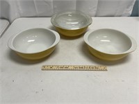 3 Pyrex Pale Yellow Round Casserole Dishes
