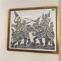Warriors on Elephants Ink on Silk Artwork