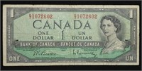 1954 Canada $1 Banknote Queen Elizabeth