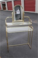 Gold Vanity w/Two Glass Shelves & Mirror (U241)