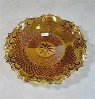 Amber carnival glass plate