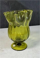 Yellow green colored vase approx 7 inches tall
