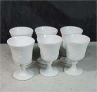 6 milk glass grape and leaf pattern wine glasses