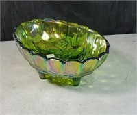 Green carnival glass fruit bowl