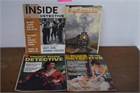 Vintage Railroad Book & Three Crime Magazines