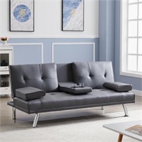Faux Leather Tufted Back Convertible Sofa with Ste