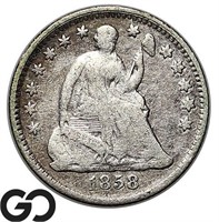 1858 Seated Half Dime, Scarce Early Silver Type