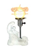 Camphor Glass Lamp Seated Nude w Floral Shade