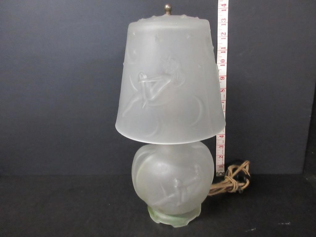 VINTAGE SATIN GLASS RISQUE FROSTED DECO LAMP