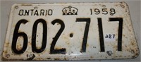 1958 Single Ontario License Plate 602 717