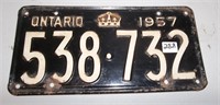 1957 Single Ontario License Plate 538 732