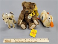 3 Steiff Plush Animals, Bear Tagged