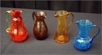 Four Hand Blown Crackle Glass Bud Vases