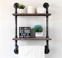$94 19.6in Rustic Wood Shelf with Towel Bar