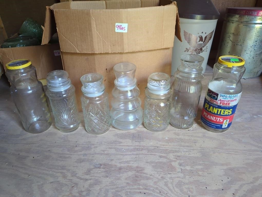 7 glass vintage Planters Peanut jars