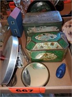 LOT METAL TINS- DRESSING MIRROR - TOLE PAINTED