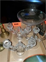 GLASS CANDLE HOLDERS ETCHED BOWL ON STAND