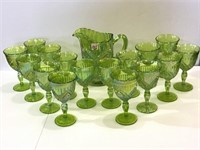 Lg. Set of L.E. Smith Green Carnival Glass