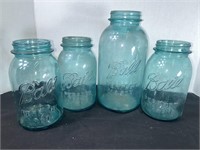4 Vintage Ball Blue Jars. Half gallon and