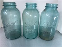 3 Vintage Half Gallon Ball Blue Mason Jars