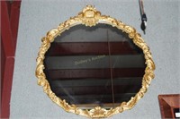 32" round mirror in gold painted jesso frame