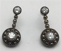 Sterling Earrings W Clear & Marcasite Stones