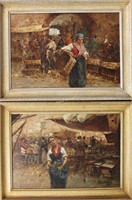 *(2) Gustavo Pisani b1877 Italian Market Paintings