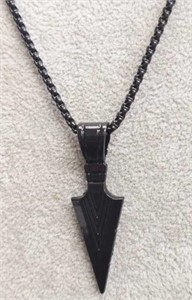Black necklace with black arrow pendant