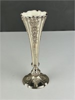 Vintage metal vase with porcelain insides