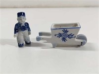 Vintage Delft Blue And White Porcelain Boy And