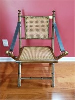 FOLDING CANE BOTTOM CHAIR, LEATHER STRAPS