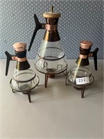 3 ORNATE LIQUID WARMER CARAFES