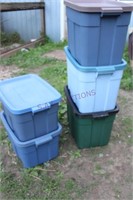 5 Rubbermaid Roughneck Totes with Lids