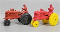 Two Vintage Ohio Barr Rubber Tractor Toys