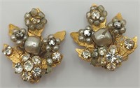 Vintage Robert Rhinestone & Faux Pearl Ear Clips