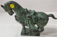 Vintage Brass Chinese Warrior Horse w/Grey Tarnish