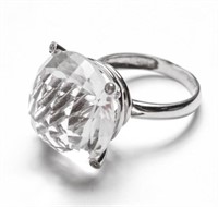 18K White Gold & Rock Crystal Quartz Diamonds Ring