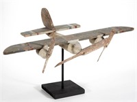 FOLK ART CARVED AND PAINTED AIR PLANE WHIRLIGIG,