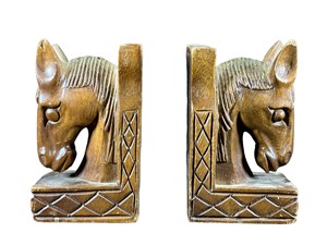 Pair of  Wood Carved Horse Bookends