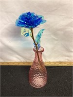 G) beautiful, handcrafted blue rose in vase