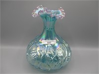 Fenton teal opal Swans vase