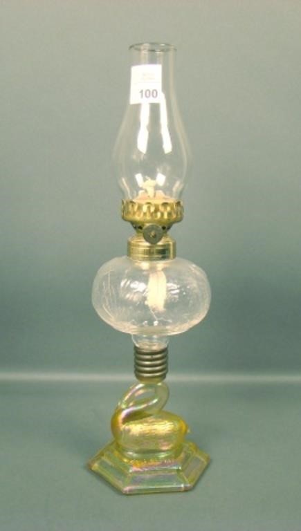 Fenton Hearlight Marigold Swan Kerosene Lamp