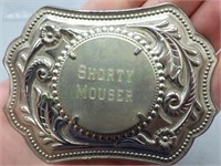 "Shorty Mouser" silver tone belt buckle