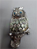 Silver owl pendant w/ turquoise bead eyes