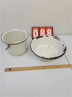 Vintage Enamel Pot And Bowl