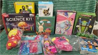 1 LOT ASSORTED TOYS INCLUDING SCIENCE KIT, IRON