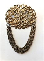 VINTAGE CZECH GOLD & BRASS FILIGREE DROP BROOCH