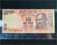 $10 GANDHI BANK OF INDIA BANK NOTE BILL