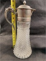 Vintage Glass Decanter W/ Silver Plated Top Handle